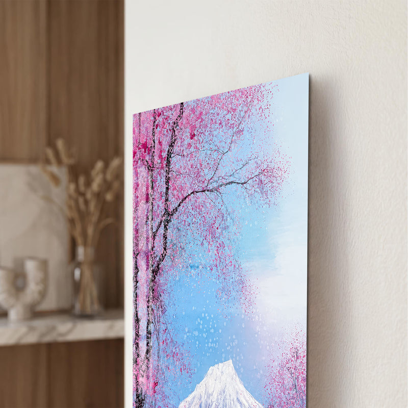 Fuji Dağı ve Sakura Ağaçları Cam Tablo – Cam Tablo