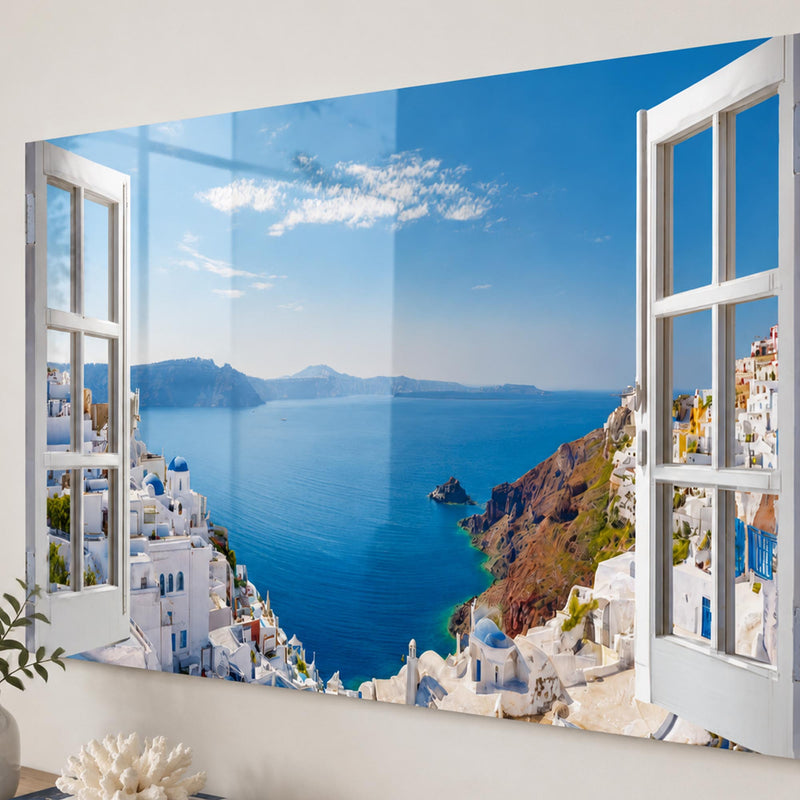 Santorini Mavi Kubbeler Cam Tablo – Cam Tablo