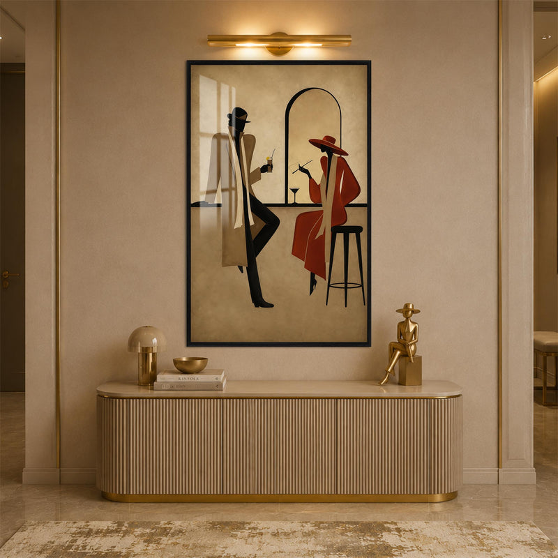 Art Deco Barda Zarif Çift Cam Tablo – Siyah Çerçeveli Cam Tablo