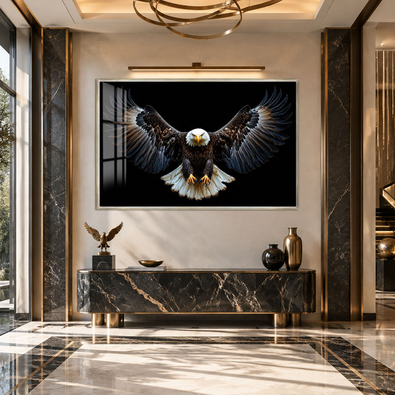 Kanat Açmış Kel Kartal Cam Tablo – Gümüş Çerçeveli Cam Tablo