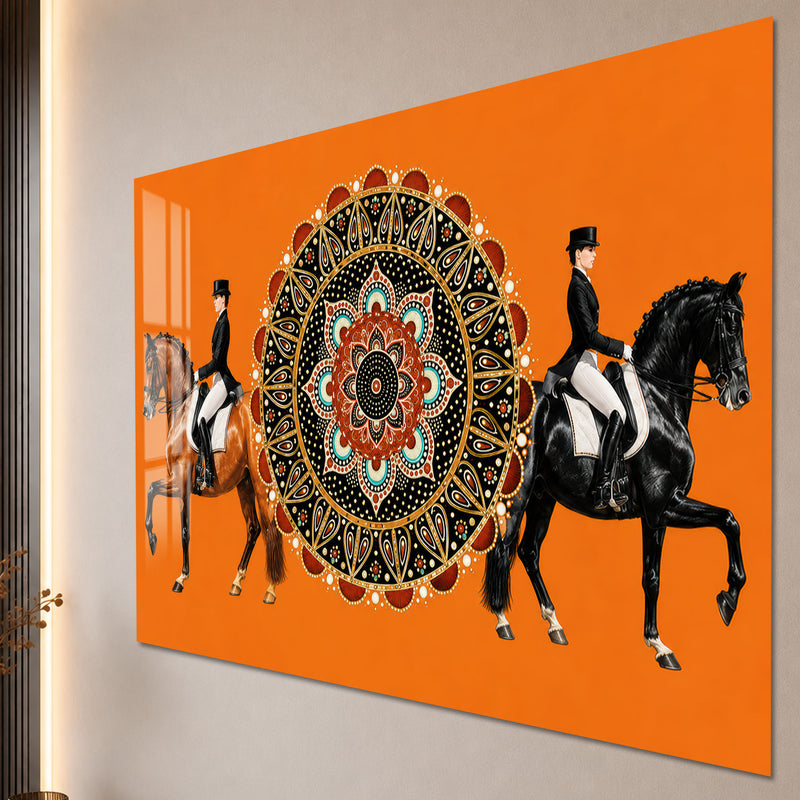 Mandala Önünde Atlı Çift Cam Tablo – Cam Tablo