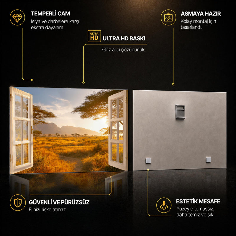 Afrika Savana Akasya Cam Tablo – Cam Tablo