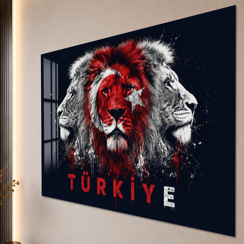 Üç Aslan Türkiye Bayrağı Cam Tablo – Cam Tablo
