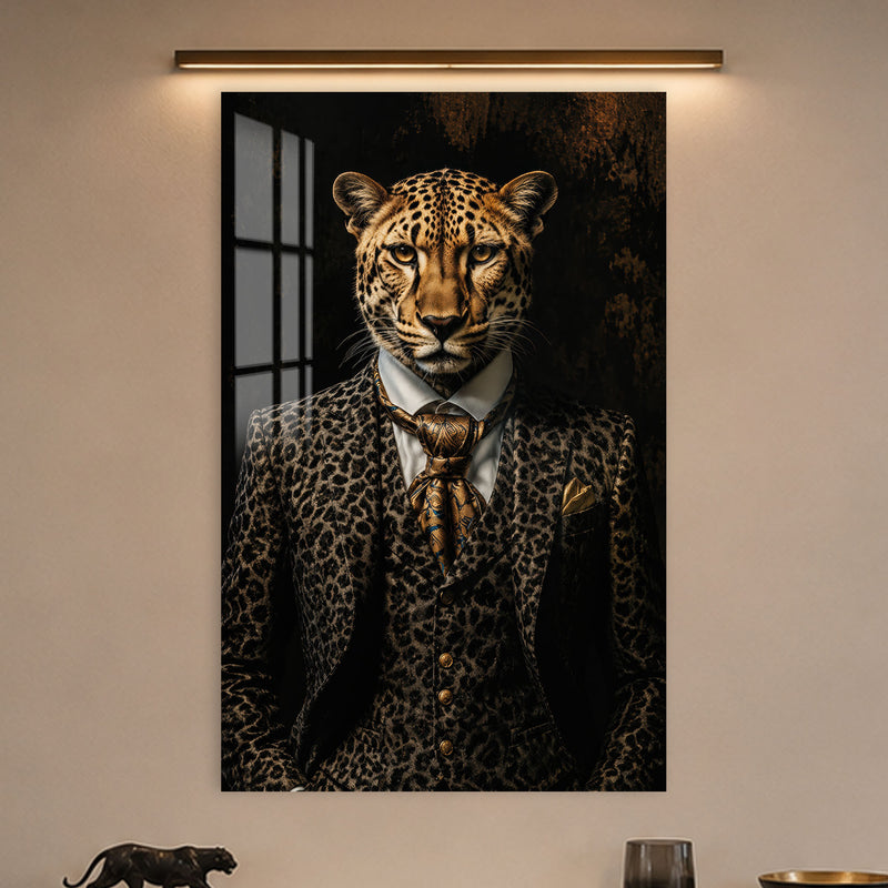 Takım Elbiseli Leopar Beyefendi Cam Tablo – Cam Tablo