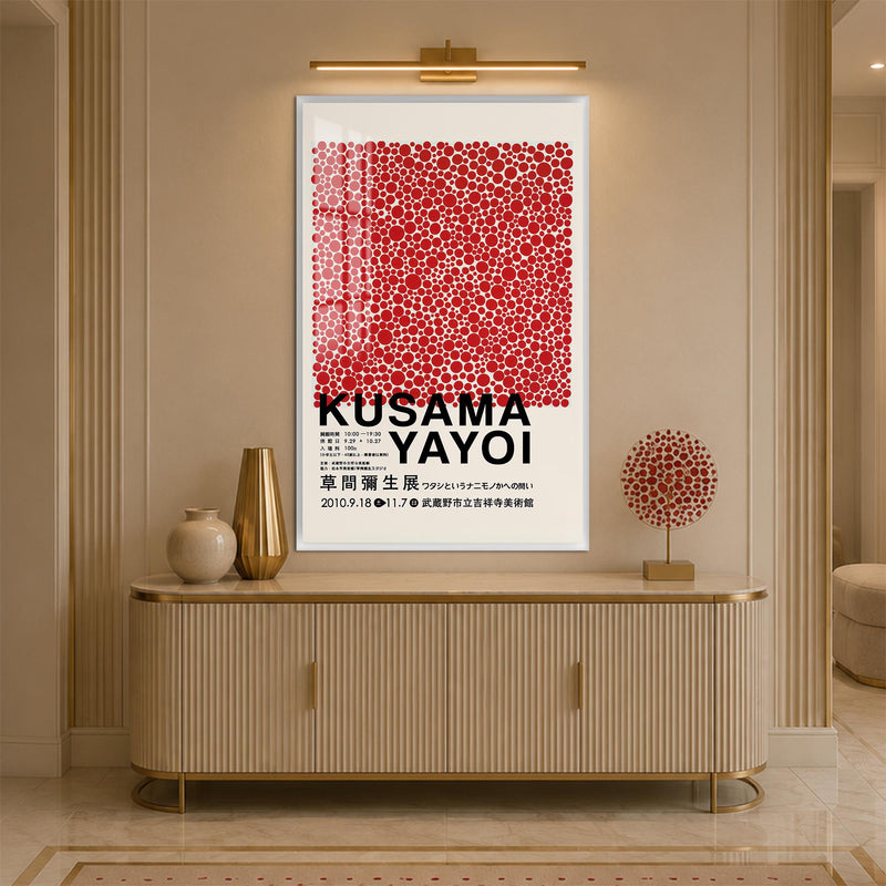 Kırmızı Sonsuz Noktalar Cam Tablo – Beyaz Çerçeveli Cam Tablo
