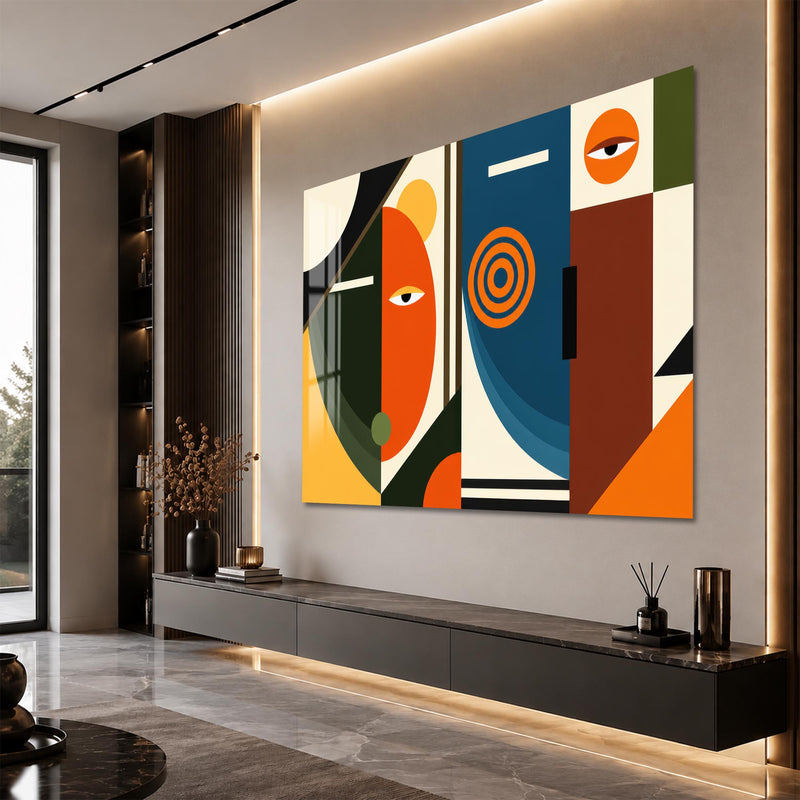 Geometrik Soyut Yüz Kompozisyonu Cam Tablo – Cam Tablo