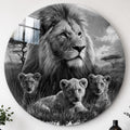 Aslan ve Yavruları Siyah Beyaz Cam Tablo – Cam Tablo