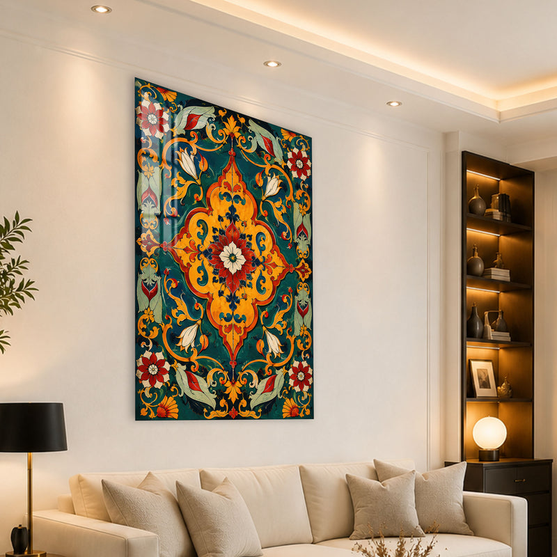 Turuncu Medalyon Motifi Cam Tablo – Cam Tablo