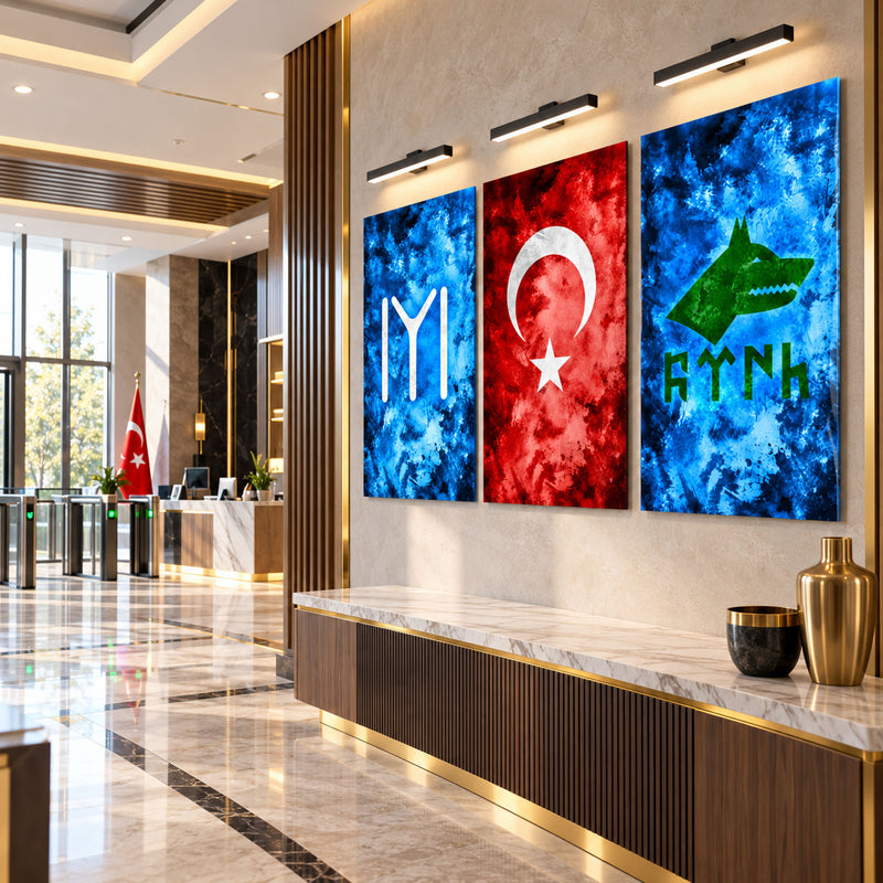 Kayı Damgası, Bayrak ve Bozkurt Üçlü Cam Tablo