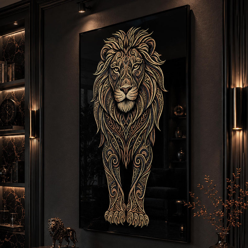 Altın Yeleli Aslan Cam Tablo – Cam Tablo