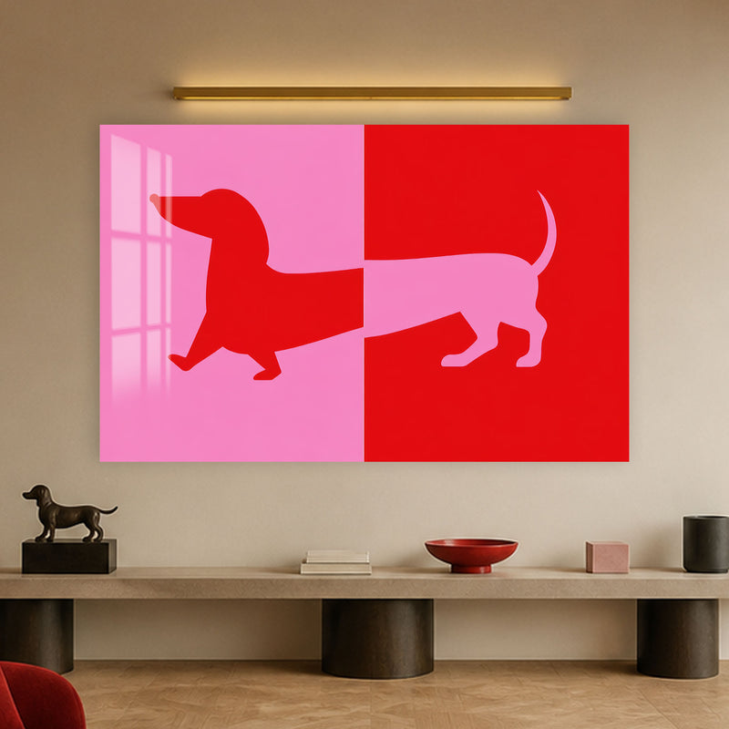 Pembe Kırmızı Sosis Köpek Cam Tablo – Cam Tablo
