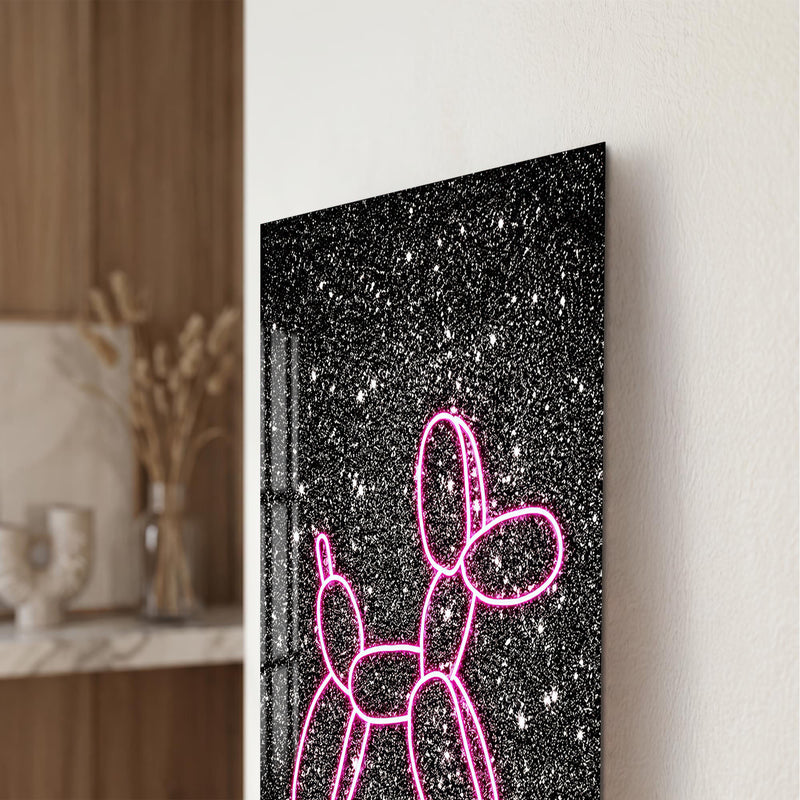 Neon Pembe Balon Köpek Cam Tablo – Cam Tablo