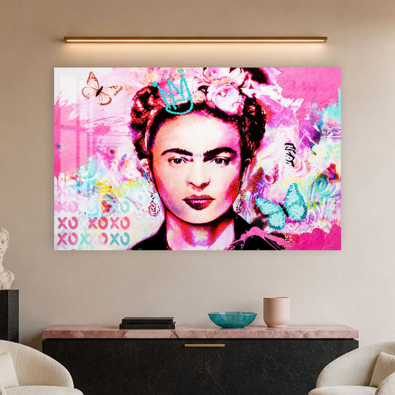 Pembe Çiçek Taçlı Kadın Portresi Cam Tablo – Cam Tablo