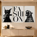 Fashion Yazılı Dobermann ve Leopar Üçlü Cam Tablo – Gümüş Çerçeveli