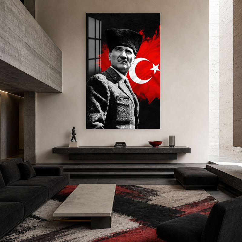 Fırça Bayraklı Atatürk Cam Tablo