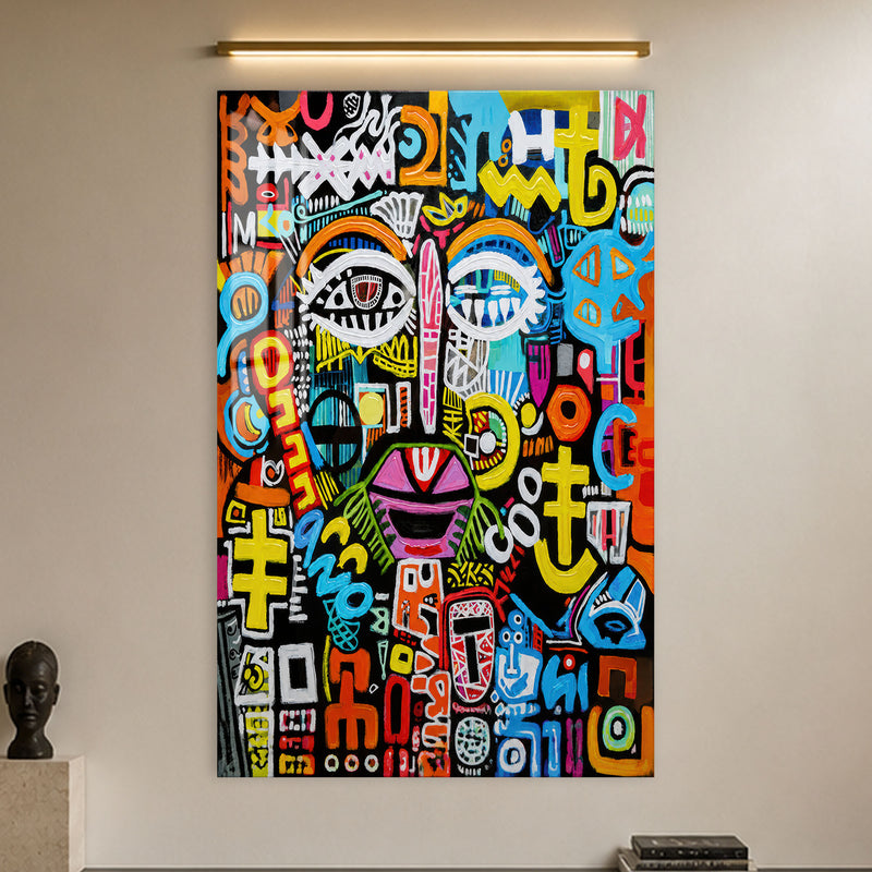 Renkli Grafiti Yüzler Cam Tablo – Cam Tablo