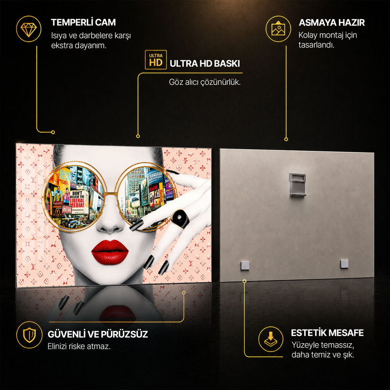 Gözlüklü Kadın Pop Art Cam Tablo – Cam Tablo