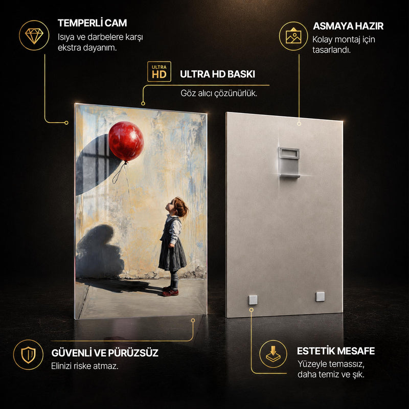 Kırmızı Balona Bakan Kız Çocuğu Cam Tablo – Cam Tablo