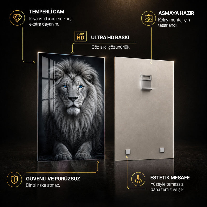 Mavi Gözlü Aslan Cam Tablo – Cam Tablo