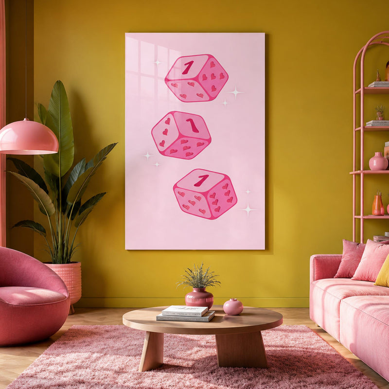 Pembe Şans Zarları Cam Tablo – Cam Tablo