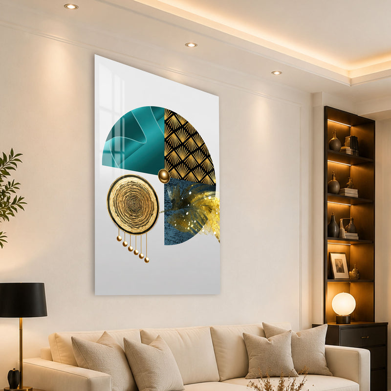 Zümrüt ve Altın Art Deco Daire Cam Tablo – Cam Tablo