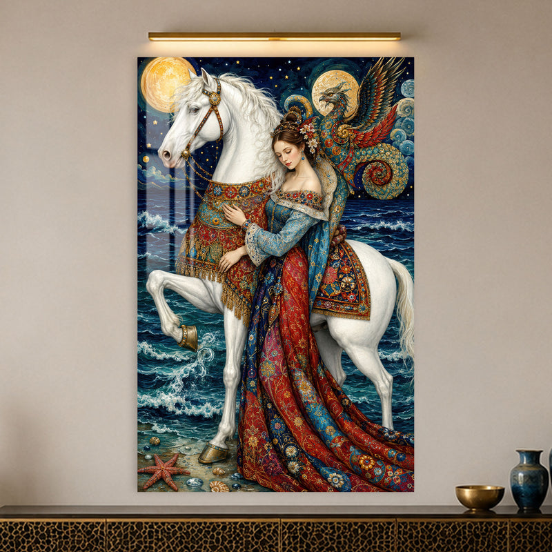 Beyaz At ve Kadın Cam Tablo – Cam Tablo