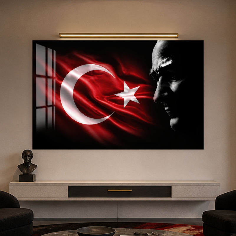 Bayrak ve Profil Atatürk Cam Tablo