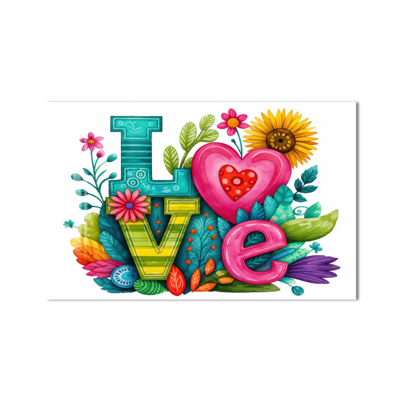 LOVE Çiçek Kalp Cam Tablo – Cam Tablo