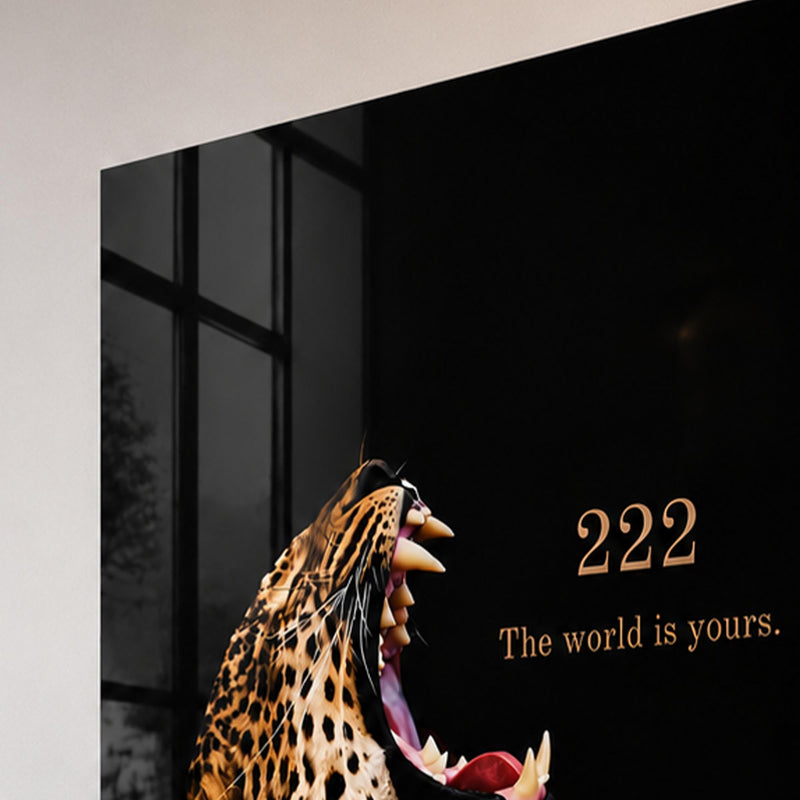 Siyah Zeminde 222 Leopar Cam Tablo – Cam Tablo