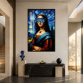 Yıldızlı Gece Mona Lisa Cam Tablo – Siyah Çerçeveli Cam Tablo