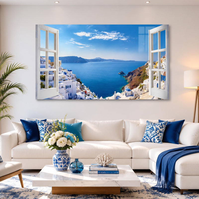 Santorini Mavi Kubbeler Cam Tablo – Cam Tablo