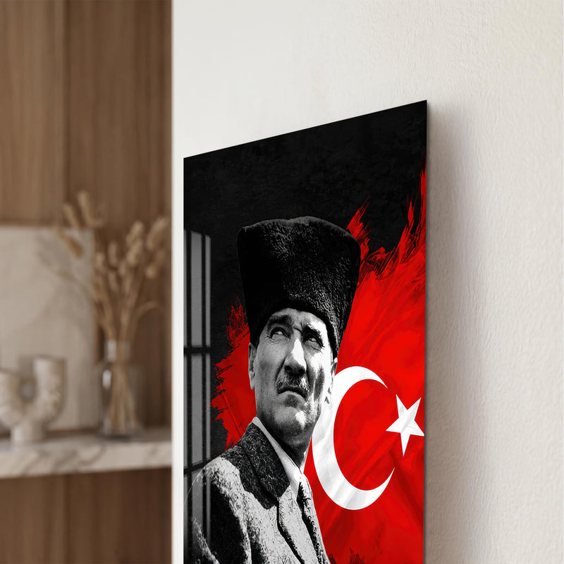 Fırça Bayraklı Atatürk Cam Tablo