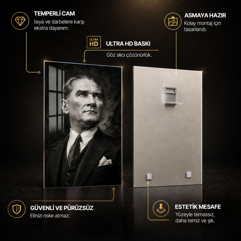 Yukarı Bakan Atatürk Cam Tablo