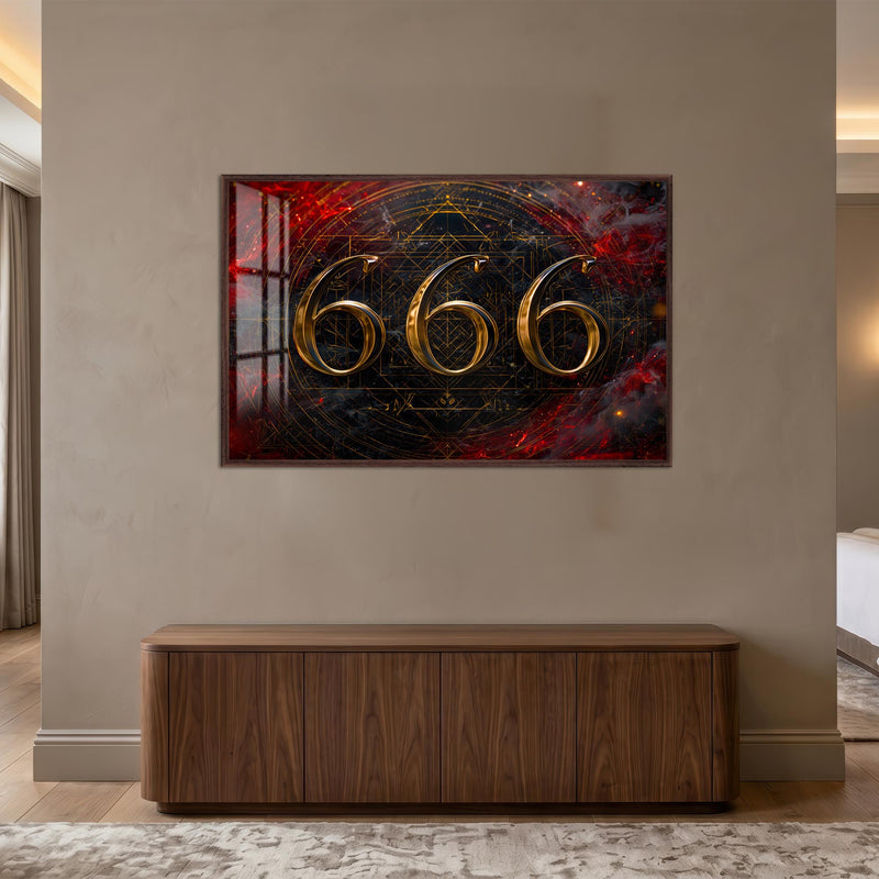 Karanlık Közlerde 666 Cam Tablo – Ceviz Çerçeveli Cam Tablo
