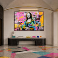 Pop Art Mona Lisa Grafiti Cam Tablo – Ceviz Çerçeveli Cam Tablo