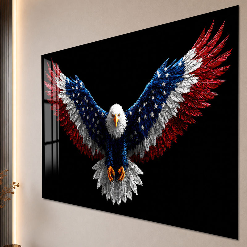 Amerikan Bayraklı Kartal Cam Tablo – Cam Tablo