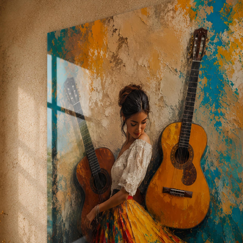 Gitarların Renkli Dansı Cam Tablo – Cam Tablo