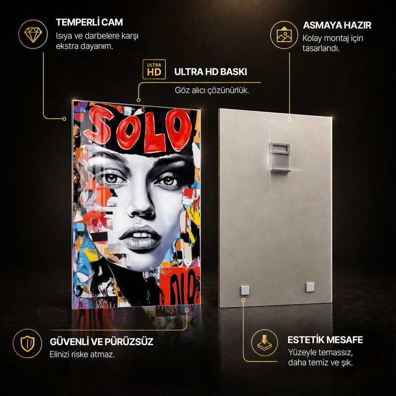 SOLO Yazılı Kolaj Portre Cam Tablo – Cam Tablo