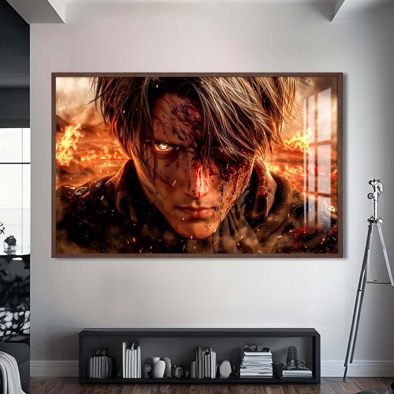 Fireborn Soldier Cam tablo – Ceviz Çerçeveli Cam Tablo