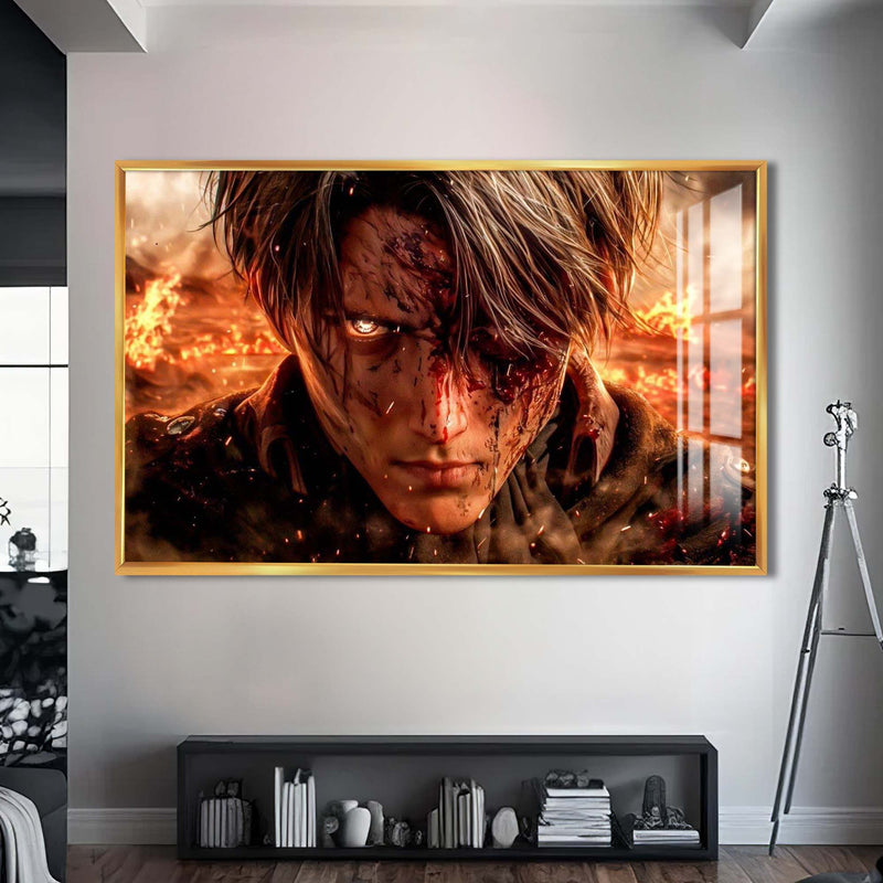 Fireborn Soldier Cam tablo – Altın Çerçeveli Cam Tablo