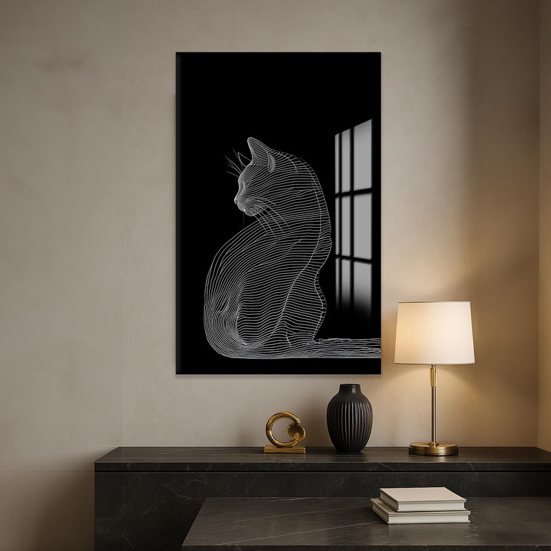 Çizgisel Kedi Cam Tablo – Cam Tablo