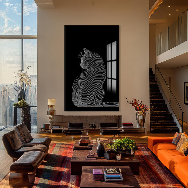 Çizgisel Kedi Cam Tablo – Cam Tablo
