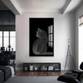 Çizgisel Kedi Cam Tablo – Siyah Çerçeveli Cam Tablo
