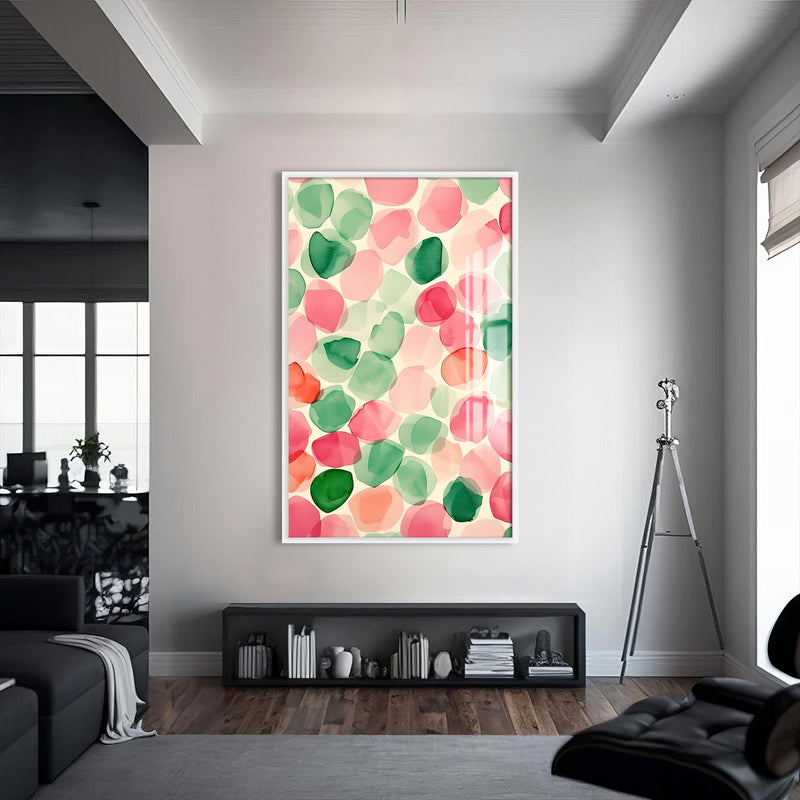 Pastel Damlalar Cam Tablo – Beyaz Çerçeveli Cam Tablo