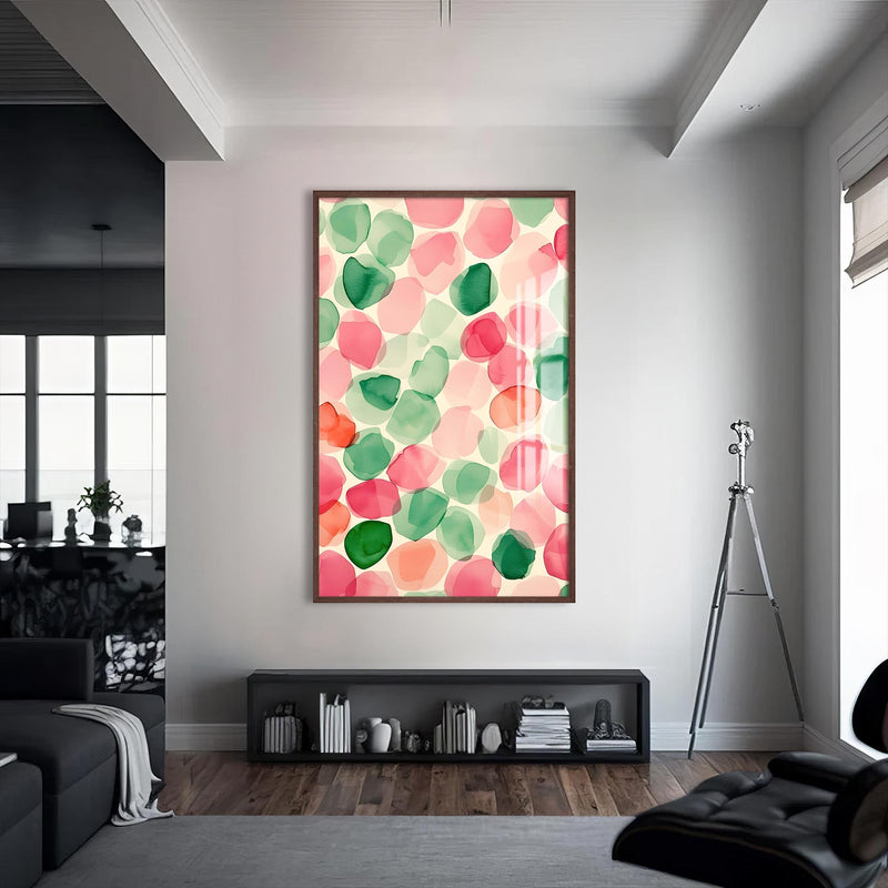 Pastel Damlalar Cam Tablo – Ceviz Çerçeveli Cam Tablo
