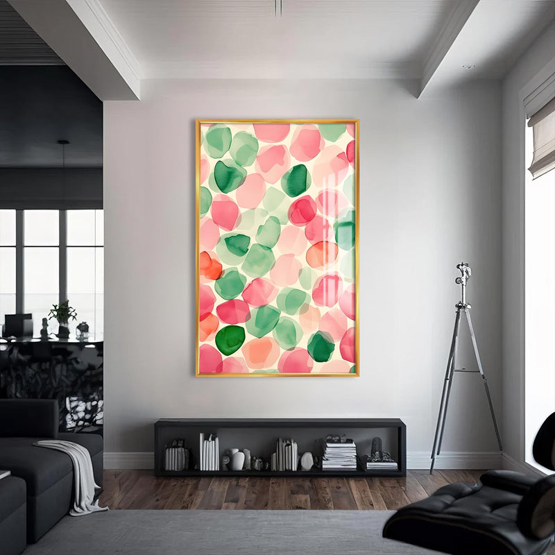 Pastel Damlalar Cam Tablo – Altın Çerçeveli Cam Tablo