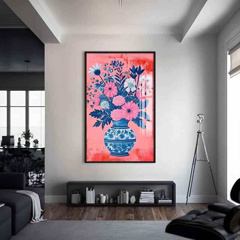 Pembe Zarafet Cam Tablo – Siyah Çerçeveli Cam Tablo