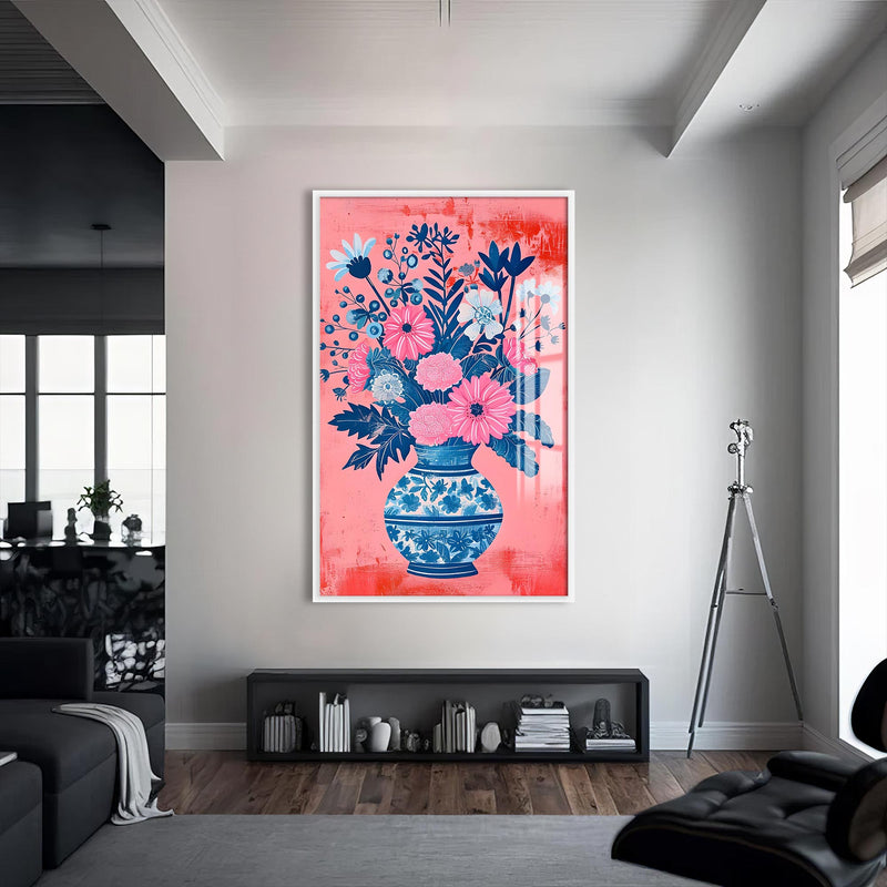 Pembe Zarafet Cam Tablo – Beyaz Çerçeveli Cam Tablo