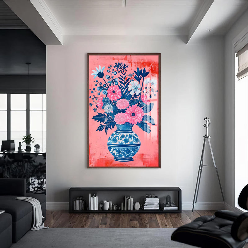 Pembe Zarafet Cam Tablo – Ceviz Çerçeveli Cam Tablo