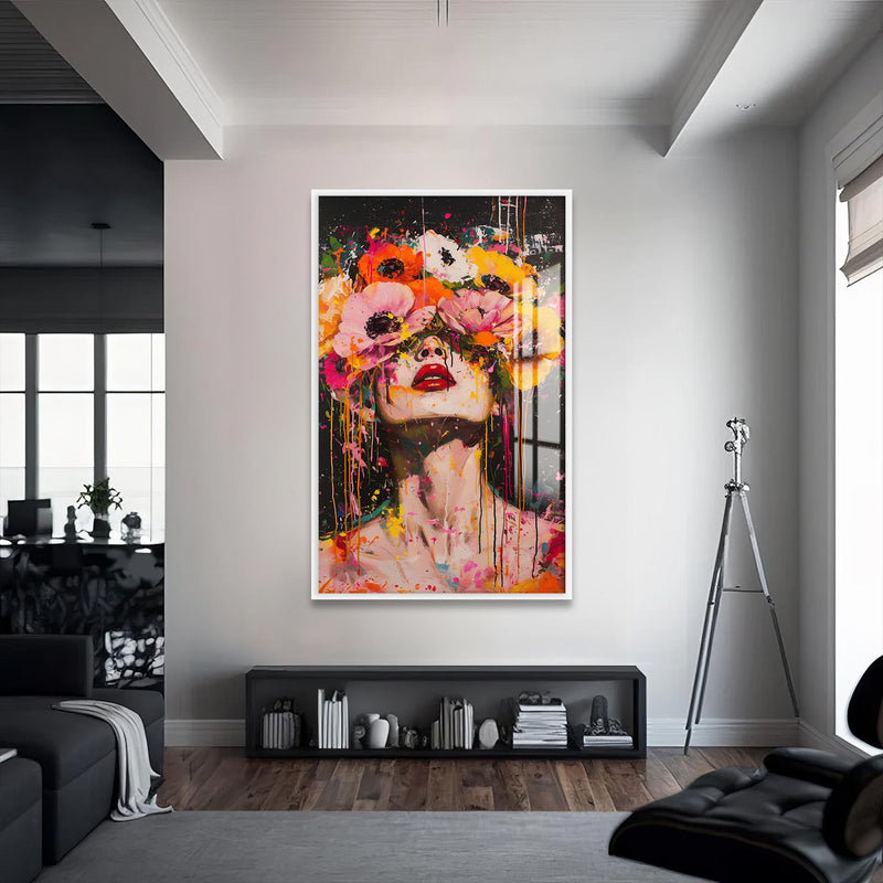 Floral Düşler Cam Tablo – Beyaz Çerçeveli Cam Tablo